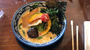 This is like my 7th Soymilk ramen. Consistently good every time. I love the green noodles and fried kale.   at Hinodeya Ramen in San Francisco