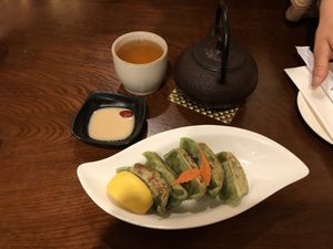 Green gyosa at Hinodeya Ramen in San Francisco