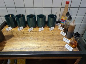 Assortment of different chilli sauces and other flavourful sauces at Xiǎng Shū ZhíRén 饗蔬職人- VegesM - North District - Maybe closed in Taichung