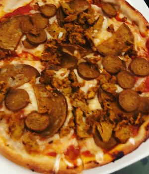 No meat feast pizza (the precious one is actually bbq pizza)  at La Bella in Cleethorpes
