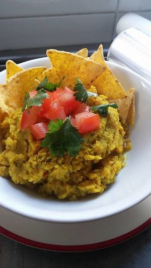Dhal: lentejas rojas (certificadas sin gluten) aromatizadas con jengibre, cúrcuma, y hinojo. at La Cabra en el Tejado in Madrid