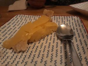 Dessert / passion fruit pie at La Cabra en el Tejado in Madrid