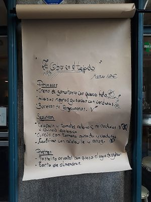 Menu del día wth vegan and gluten free options labelled at La Cabra en el Tejado in Madrid