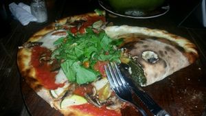 vegetariana with vegan cheese & vegan calzone shared at La Baracca in Canggu