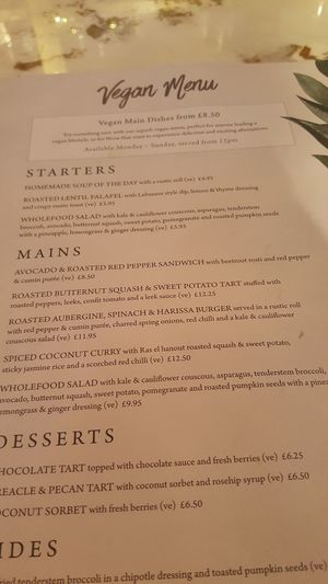 Vegan options at The Merlin in Alderley Edge