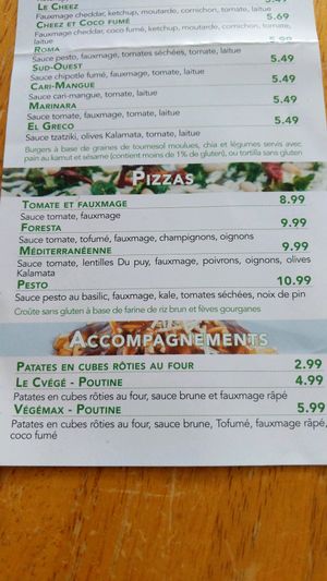 Cvégé (Pizzas/Accompagnements) at Cvege Resto in Sainte-therese