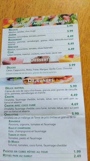 Cvégé (salades d'accompagnement/Desserts/Déjeuners) at Cvege Resto in Sainte-therese