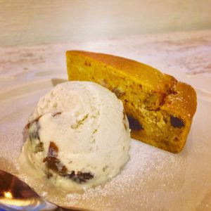 carrot cake with rum raisin icecream  at Grains in Nagoya