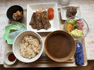 Set with A option as main and seasonal Mont Blanc dessert.  at Grains in Nagoya