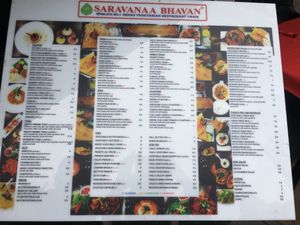 Menu, vegan options marked at Saravana Bhavan - Arya Bhaven in London