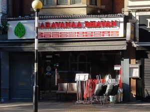 from across the street (busy road) at Saravana Bhavan - Arya Bhaven in London