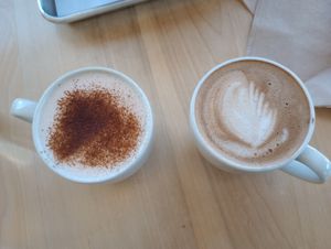 Chai latte and mocha latte at The Sweet Praxis in Syracuse