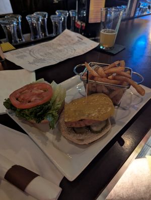 Chick-faux-a sandwich & fries at Terry's Terrace in Harrison Charter Township