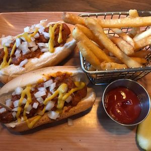 Vegan coneys and Vegan fries! at Terry's Terrace in Harrison Charter Township