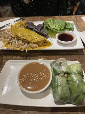 Pancake and summer rolls  at Pho in Liverpool
