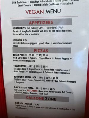 Regular menu has lots of vegan options PLUS there is a separate vegan menu at Tomato Bar Pizza Bakery in Valparaiso