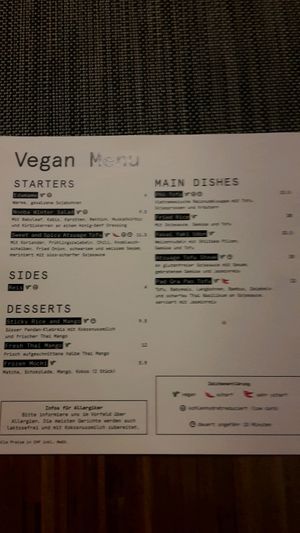 vegan menu at Nooba Restaurant in Laax