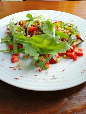 Eggplant filled with lentil-ragu at Enriclai in La Palma
