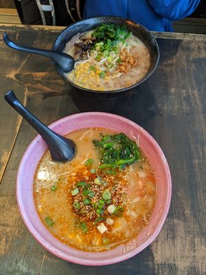 Creamy is at the top, and spicy is in the foreground at the bottom at Ohyama Ramen in Whistler