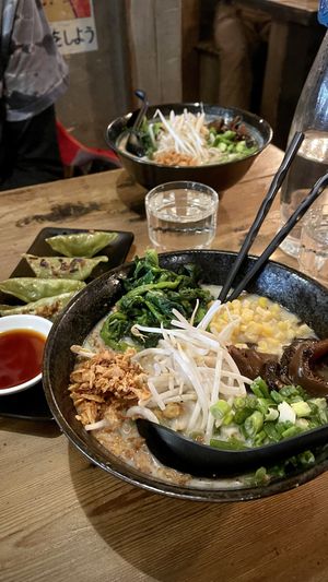 Dumplings and creamy ramen  at Ohyama Ramen in Whistler