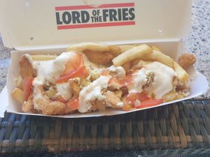 Shrimp loaded fries at Lord of the Fries in Glenelg