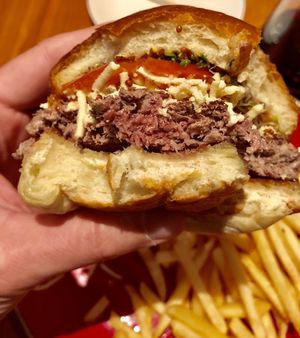 The Impossible Burger, with vegan cheese, sprouts, whole seed mustard, and tomato.  at Broad Table Tavern in Swarthmore