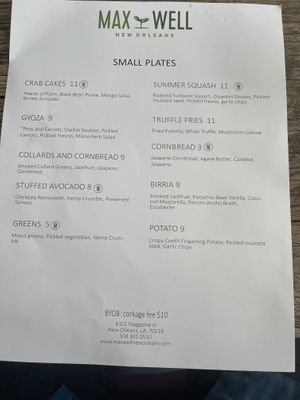 Menu Back at Max Well in New Orleans