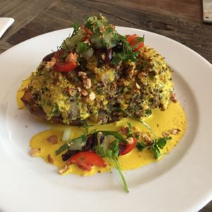 Mediterranean baked potato!  It’s out of this world!! at Max Well in New Orleans