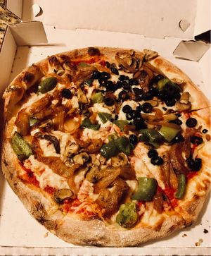 Veggie pizza vegan cheese  at Amici's East Coast Pizzeria in Redwood City