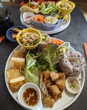 Top: vegan delight / bottom: oriental vegan plate at Onwa in Nara