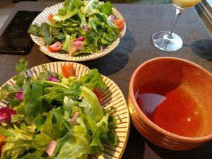 Fresh salad to start and black tea at Onwa in Nara