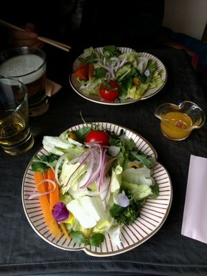 Salad with orange dressing at Onwa in Nara