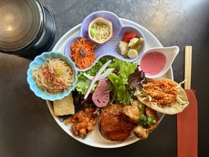 vegan delight lunch set with many different components 😍  at Onwa in Nara