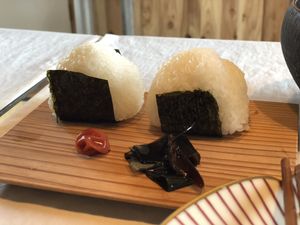 Omusubi - 2 Rice balls with seaweed and pickled plum  at Onwa in Nara
