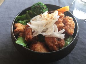 Fried soy meat veggie rice bowl  at Onwa in Nara