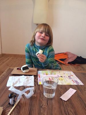 Private room upstairs, since there was a class downstairs. Only my daughter’s rice ball was photographed because we ate the rest too fast. at Onwa in Nara