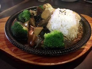 Sizzling stew abalone mushroom with rice at Dessert Library in Johor Bahru