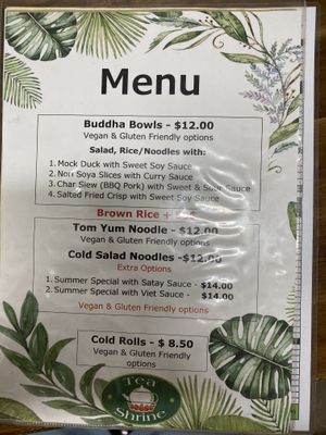Regular menu.  at Tea Shrine in Alice Springs