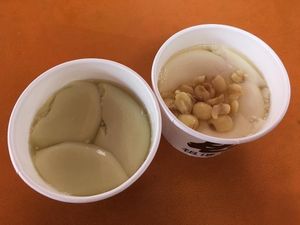Beancurd bowls at Woong Kee Traditional Beancurd - Maxwell Food Centre in Central Singapore