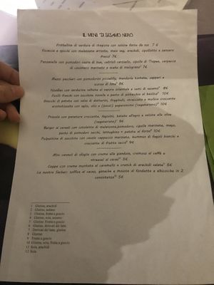 Menu (daily plates are out of the menu) at Sesamo Nero in Pescara