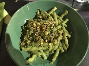 Fresh pasta with zucchini and pistache pesto  at Sesamo Nero in Pescara