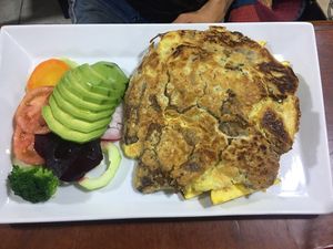 Veggie milanesa (more like an omelette)  at Vida Saludable in Ayacucho