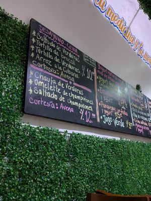 Menu board on wall June 2025 at Vida Saludable in Ayacucho