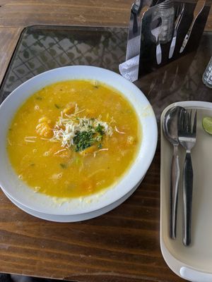 Corn and squash soup at Vida Saludable in Ayacucho