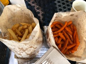 Plain chips and sweet potato chips (awesome, good serves) $5 each at The Good Food Store in Smith Lake