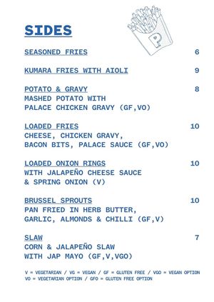 New menu sides at Palace in Mount Maunganui