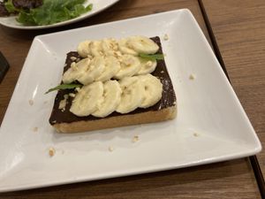 Nutella and banana on freshly baked bread  at Where is a Dog in Tokyo
