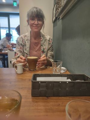 Hot coffee with organic soy milk. at Where is a Dog in Tokyo