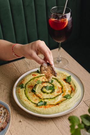 Humus and sangria  at Sapiens in Santiago