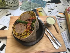 Burrito with lens meatballs  at Sapiens in Santiago